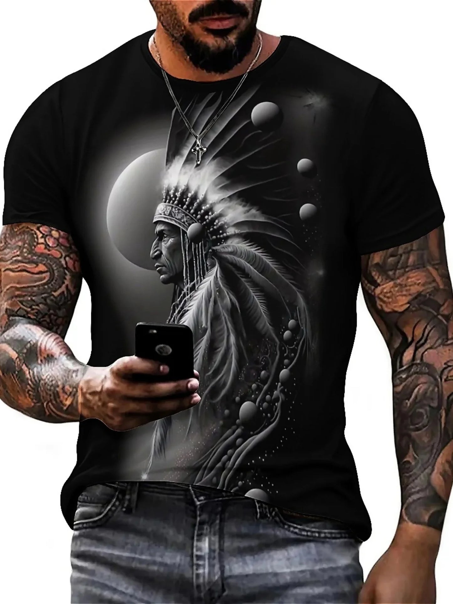 Men's 3D Printed Tribal Chieftain Graphic T-Shirt