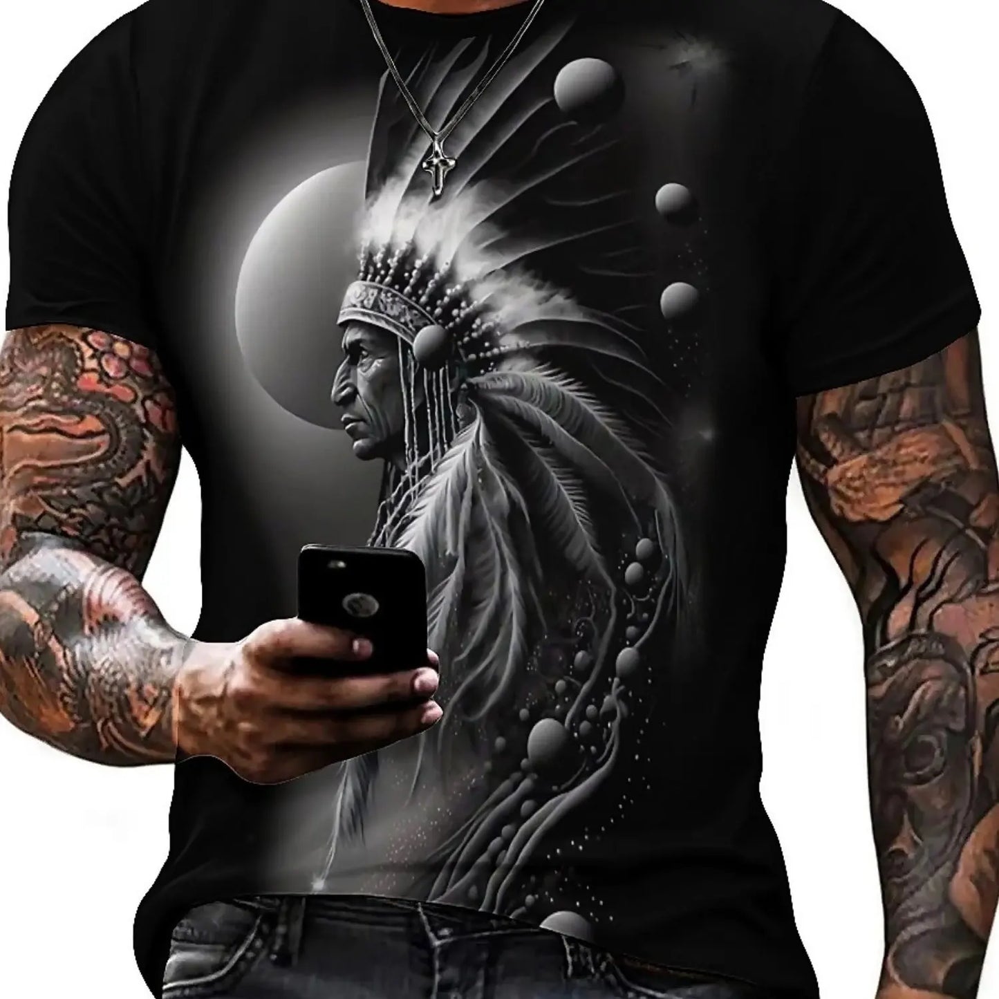 Men's 3D Printed Tribal Chieftain Graphic T-Shirt