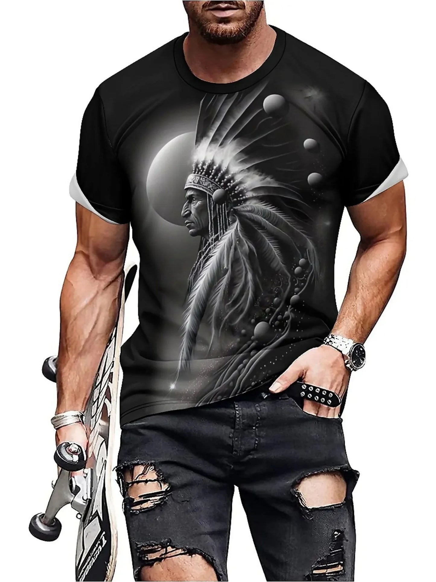 Men's 3D Printed Tribal Chieftain Graphic T-Shirt