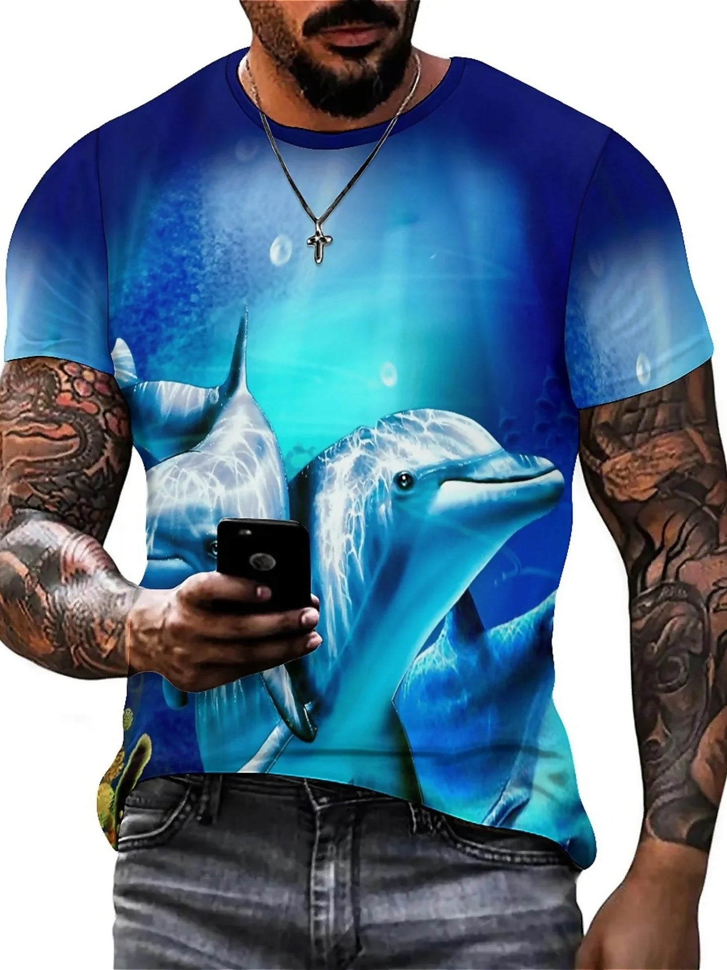 Men'S Ocean Animal Dolphin Print T-Shirt,